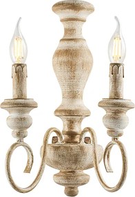 Kinkiet Cascina z drewna i żelaza, w kolorze białym i gołębiej szarości, 2 światła, .25 P.18 BL265-AP2-BT