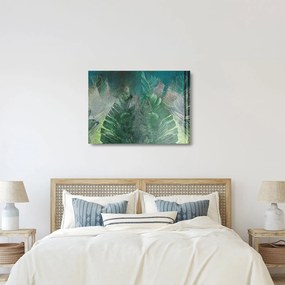 Obraz na szkle - Tekstura betonu z liśćmi (70x50 cm)