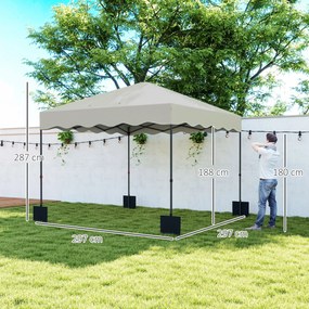 Outsunny 3 x 3 m Składany Pawilon, Regulowany Wysokością Pawilon Ogrodowy, z Torbą na Kółkach, do Ogrodu, Tarasu, Metal, Tkanina, Kremowy