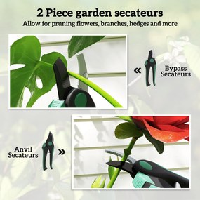 Outsunny Zestaw narzędzi ogrodowych 2 sztuki Narzędzia ogrodowe metalowe z nożycami ogrodowymi Zielony+Czarny