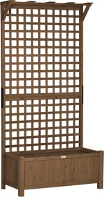 Outsunny Wysokie Grządki z Pergolą i Dachem, Skrzynka na Kwiaty, Grządka, Odporna na Warunki Atmosferyczne, Drewniana, 90 x 45 x 183 cm, Brązowy | Aosom PL