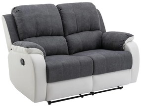 Kanapa 2-osobowa z funkcją relax z mikrofibry i ekoskóry Kolor szary i biały BRODY