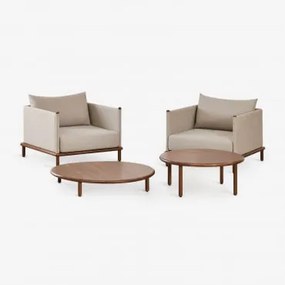 Zestaw Do Salonu Z 2 Fotelami I 2 Okrągłymi Stolikami Kawowymi Z Drewna Akacjowego Olivia Ciemny Akacjowy Brąz & Ciemny Akacjowy Brąz - Sklum