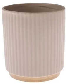 Ceramiczny pojemnik na doniczkę z bambusowąpodstawką, 12 x 12 x 13 cm