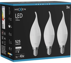 Mexen Nova 3x żarówka LED płomyk E14, C37, 5W, Neutralna - 4000K, 525 lm - L106-E14-0540-01x03