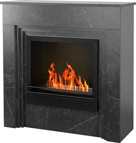 Biokominek stojący BELLINI z czarnego drewna imitującego marmur, wyprodukowany we Włoszech, dł. 96 x gł. 35 x wys. 96 cm