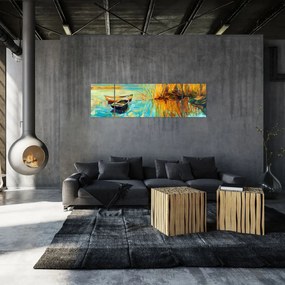 Obraz - Jezioro z łodziami (170x50 cm)