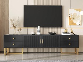 Meble RTV 175 cm - 2 drzwi teksturowane i 4 szuflady - z MDF - Czarny