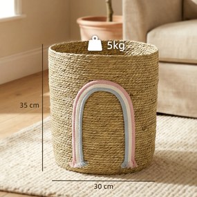 HOMCOM Kosz do przechowywania 24,7L z dekoracją tęczową, duży pleciony kosz do łazienki, sypialni, naturalny | Aosom PL