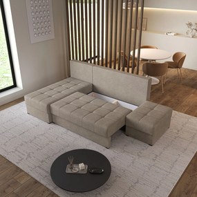 Masseno Narożnik NORVI z funkcją spania i pojemnikiem na pościel Narozniki L, Rozkładana sofa - Brązowy, NEVE 16