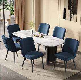 Zestaw 6 krzeseł do jadalni - 63 x 48 x 85 cm - do jadalni/salonu/kawiarni - styl nowoczesny - aksamit - ciemnoniebieski