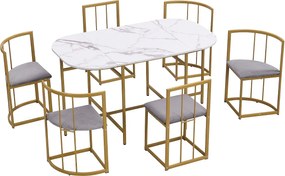 Zestaw stół i 6 krzeseł - krzesła z poduszką siedziska i oparciem - złote