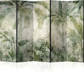 Parawan pokojowy 5-częściowy 225x172 Dwustronny dekoracyjny boho botaniczny Szary Zielona Mgła Dżungli