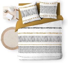 Musztardowo-biała bawełniana pościel dwuosobowa 240x220 cm Chicago – douceur d'intérieur