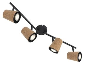 Plafonowy reflektor czarny z kloszem z korka 4-światłowy regulowany - Corky