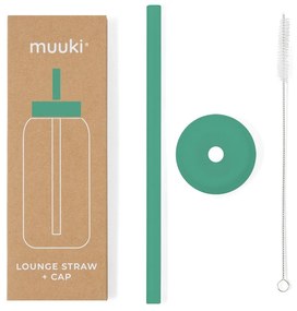 Silikonowa słomka z wieczkiem i szczoteczką w komplecie Frosted Green – Muuki