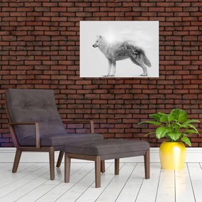 Obraz - Wilk arktyczny odzwierciedla dziki krajobraz (70x50 cm)