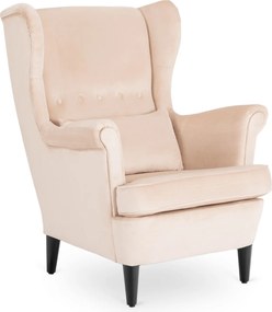 Fotel Wypoczynkowy Uszak EVAN 2 z Podnóżkiem Beżowy Welurowy Nowoczesny