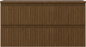 Mexen Rivel szafka łazienkowa podumywalkowa 90 cm z blatem, 2 szuflady, ryflowana , orzech - 91A20-09047-2-BFFC86