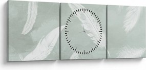 Obraz - Białe pióra (z zegarem) (90x30 cm)