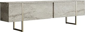 Szafka RTV 2-drzwiowa - Efekt beżowego trawertynu i złoty - ZIRELDA