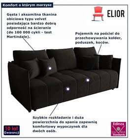 Czarna welurowa sofa tapicerowana z pojemnikiem H4-P61