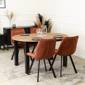 Zestaw Stół Okrągły Rozkładany HARRY 102-142 cm Dąb Craft/Czarny i 4 Krzesła Tapicerowane RICK Rude Nowoczesne