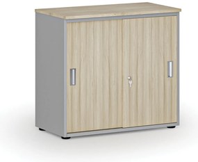 Szafa biurowa z drzwiami przesuwnymi PRIMO GRAY, 800 x 420 x 740 mm, szary/dąb naturalny