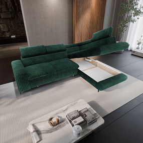 Masseno Narożnik VELISS z funkcją spania i pojemnikiem na pościel Rozkładana sofa do Salonu - Butelkowa zieleń, TILIA 39