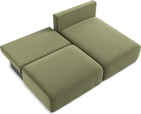 Zielony aksamitny rozkładany/ze schowkiem narożnik (prawostronny/z szezlongiem) Kalena – Makamii