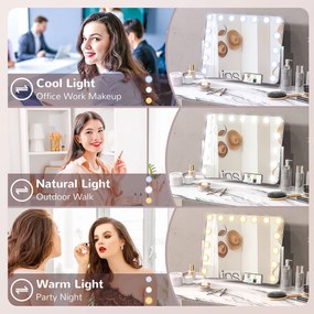 HOMCOM Lustro Kosmetyczne LED, 3 Tryby Światła, Regulacja Jasności, Dotyk, USB, 62,5 x 49,5 cm, Białe