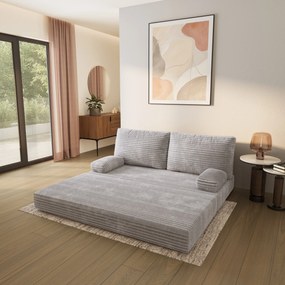 Masseno Sofa piankowa SILAR z funkcją spania, Kanapa z pianki do salonu, Bezmontażowa, Tkanina sztruksowa – Jasnoszary TILIA 86