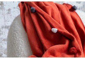 Ceglasta polarowa narzuta 150x200 cm Pom Pom – Mijolnir