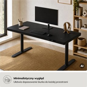 Biurko elektryczne sit-stand z szufladą i ładowarką bezprzewodową Qi czarne, 1400 mm: ELLIS