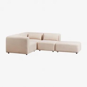Sofa Modułowy Narożny 3-częściowy Z Pufem Fogler Tkanina Baranek Boucle Kremowy Beż - Sklum