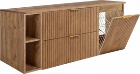 Zestaw szafek łazienkowych z koszem na pranie, Dąb Craft / Uchwyty Złote, 140 x 57 x 46 cm