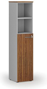 Szafa biurowa kombinowana PRIMO GRAY, drzwi na 3 poziomach, 400 x 420 x 1781 mm, szary/orzech