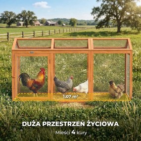 PawHut Kurnik Wybieg z Grzędą i Podwójnymi Drzwiami, z Drewna i Metalu, dla 4 Kur, 156 x 70,5 x 84 cm, Pomarańczowy | Aosom PL