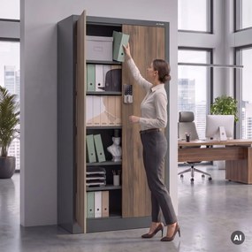 Szafa biurowa metalowa z zamkiem na szyfr antracytowa/orzech, 900x1850x400 mm: DANIEL Eco Design