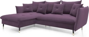 Narożnik GLAM Lewostronny z funkcją spania, zestaw z poduszkami wolnostojący tkanina RIVIERA 69 Fioletowy DOMO HOME