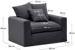 Antracytowy lniany fotel Nora – Kave Home