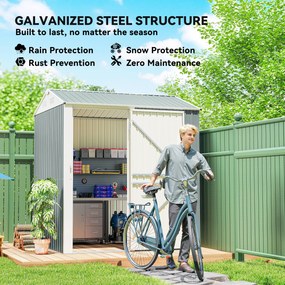 Outsunny Metalowy Domek Ogrodowy 3,5 m², Wysoki Zamykany Schowek z Pochyłym Dachem, Wentylacją i Rękawicami, 209 x 177 x 236 cm | Aosom PL