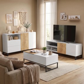 HOMCOM Komoda nowoczesna szafka do przechowywania z 2 drzwiami Soft-Close i 2 szufladami 140x40x85 cm, biały | Aosom PL