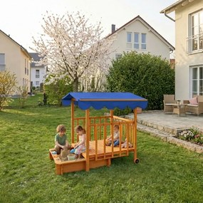 Piaskownica z werandą HAPPY, 130x130x143cm, brązowa/niebieska Jurhan