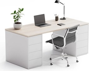 Biurko z przestrzenią do przechowywania BLOCK B03, 180x80 cm, biały/dąb naturalny
