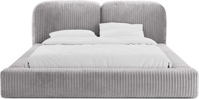 Jasnoszare tapicerowane łóżko dwuosobowe ze schowkiem ze stelażem 160x200 cm Martina – Micadoni