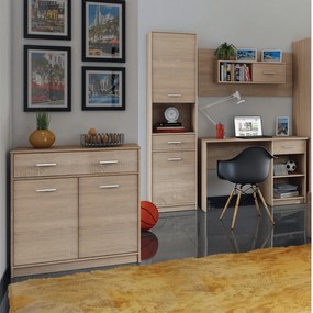 Komoda Dwudrzwiowa z Szufladą Wąska Drewniana do Salonu DEW 83 cm Dąb sonoma Nowoczesna