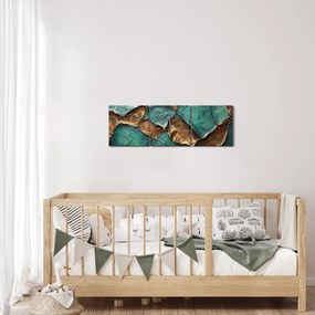 Obraz - Zielono-złoty obraz (z zegarem) (90x30 cm)