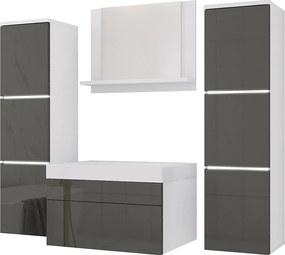 Zestaw mebli łazienkowych, Matowa biel, Połysk szary, 120 x 110 cm