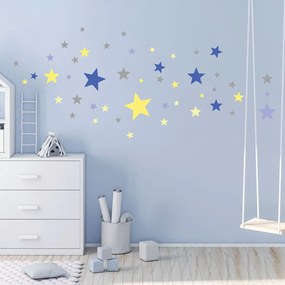 Zestaw 50 naklejek ściennych Ambiance Stars Blue and Yellow